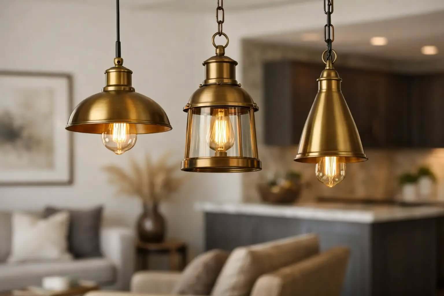 Farmhouse style — antique brass pendants